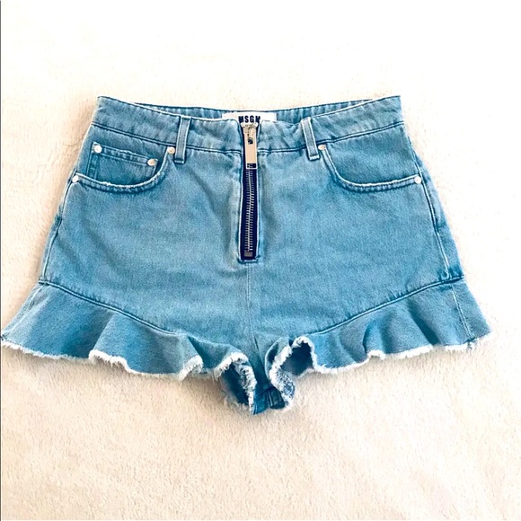MSGM Womens Blue Jean Ruffle Cotton Pockets Flat Front...